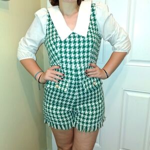 Green and White Houndstooth Romper